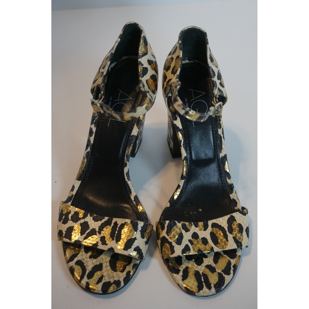 AGL Attilio Giusti Leombruni Leopard Gold Metallic Block Heel Sandals 39 Italy